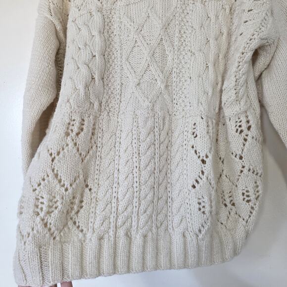 Vintage Fisherman Cable Knit Sweater Women XL Cream Chunky Boho Minimal Cottage - Picture 4 of 9